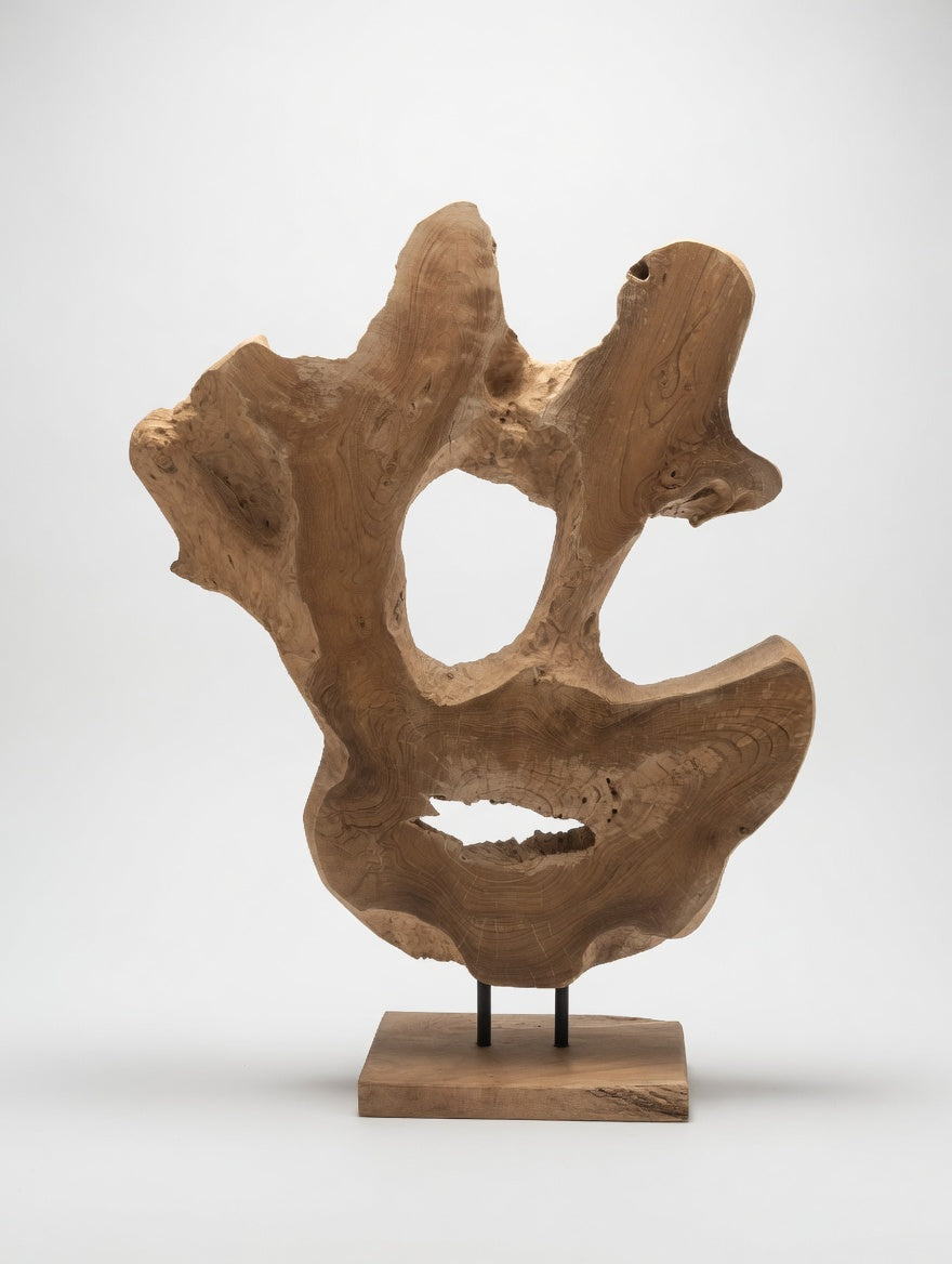 Holzskulptur verwachsen mit Öffnung
