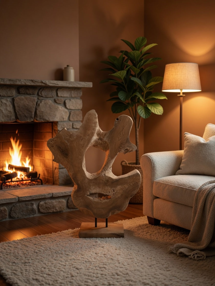 Holzskulptur verwachsen mit Öffnung