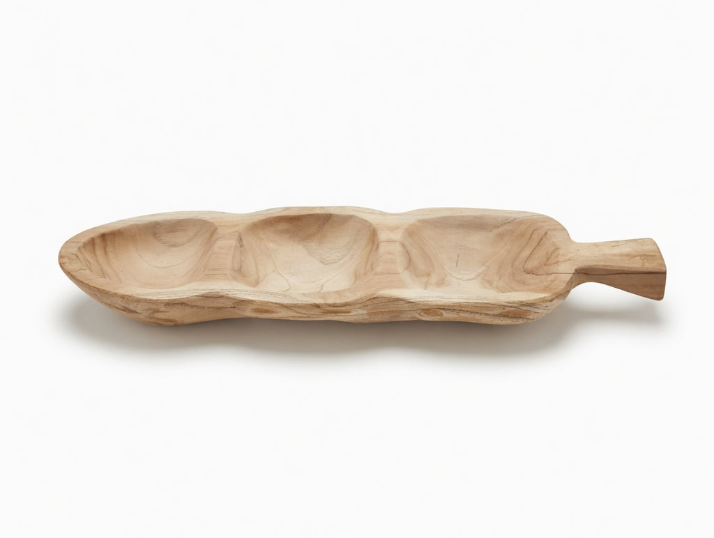Dreifach Snack- & Servierschale aus Holz mit Griff – „Triple Wave“ | Unikat
