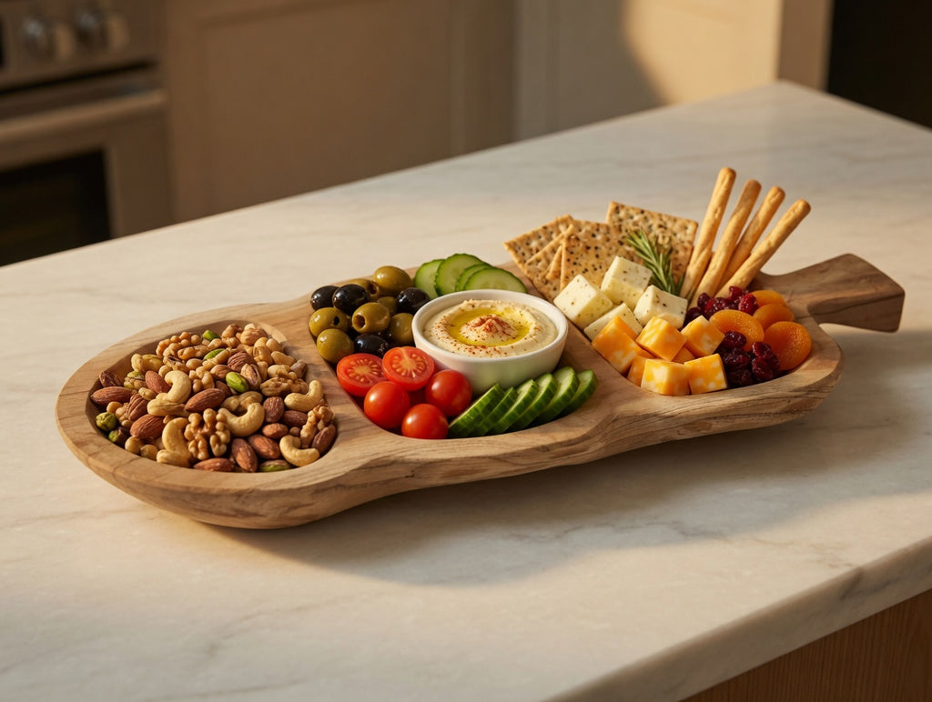 Dreifach Snack- & Servierschale aus Holz mit Griff – „Triple Wave“ | Unikat