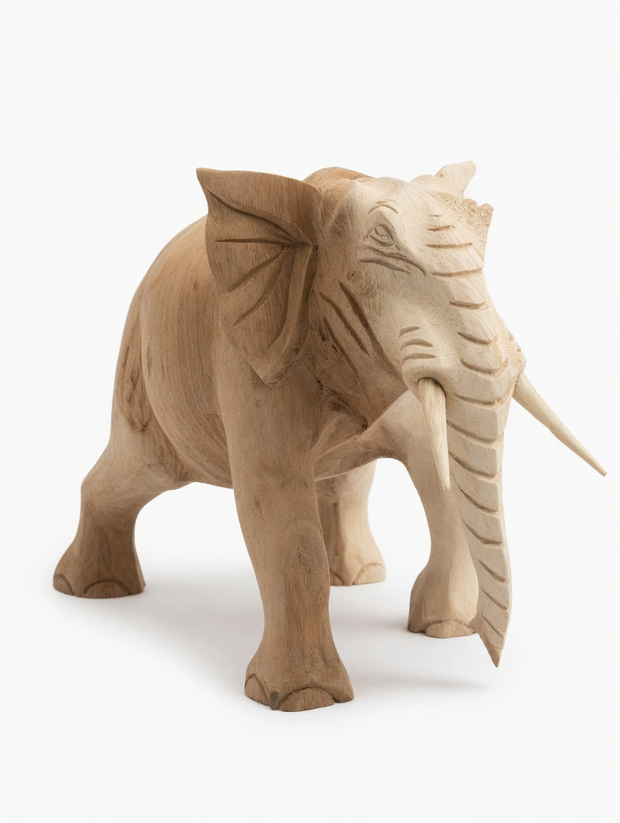 Handgeschnitzter Teakholz Elefant – Deko Skulptur